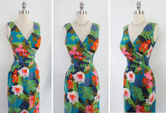 • Vintage 60's Kamehameha Man-Killer Hawaiian Evening Gown Wiggle Dress XS - Bombshell Bettys Vintage