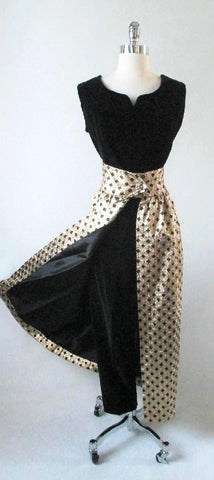 • Vintage 60's Gold Lame Black Checker Diamond Hostess Evening Skirt M