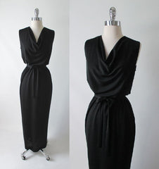 • Vintage 60's Black Full Length Grecian Cocktail Dress Evening Gown - Bombshell Bettys Vintage
