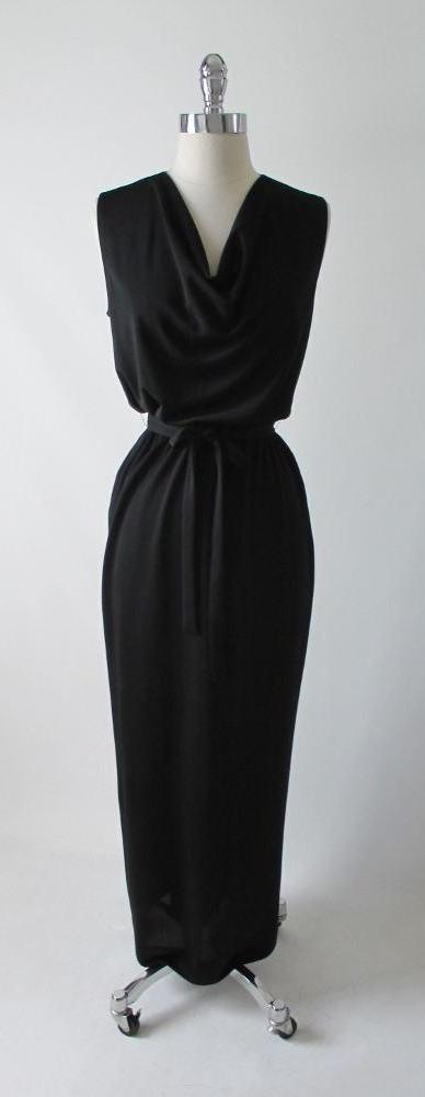 • Vintage 60's Black Full Length Grecian Cocktail Dress Evening Gown - Bombshell Bettys Vintage