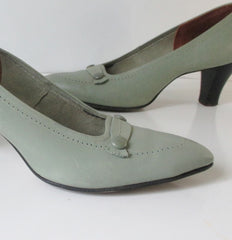 Vintage 60s Mint Green Loafer Stacked Heels Shoes 7 - 7.5 - Bombshell Bettys Vintage