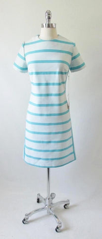 Vintage 60's Blue Stripe MOD Colorblock Shift Dress NWT M
