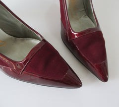 Vintage 60's Deep Red Suede & Patent Leather Pumps Heels Shoes 10.5 - Bombshell Bettys Vintage