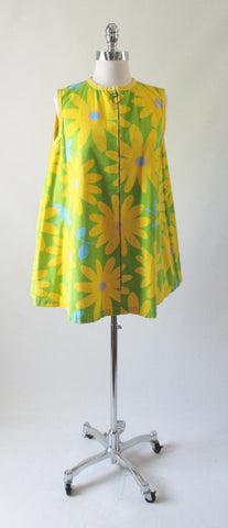 Vintage 60's MOD Flower Power Gogo Tunic Trapeze Tent Mini Dress M