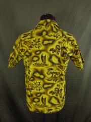 Vintage Prince Kuhio Yellow Hibiscus Hula Girl Tiki Hawaiian Shirt - Medium - Bombshell Bettys Vintage
