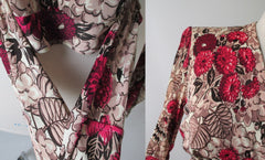 Vintage Floral 70's Meets 40's Blouse Tie Top M / L - Bombshell Bettys Vintage
