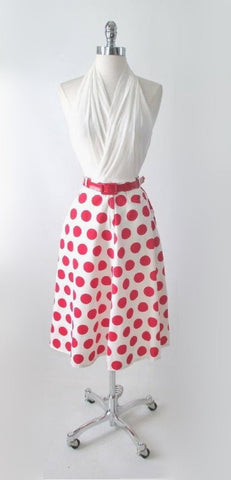 Vintage 70's 40's  White Red Polka Dot A Line Swing Skirt S