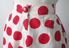 Vintage 70's 40's  White Red Polka Dot A Line Swing Skirt S - Bombshell Bettys Vintage