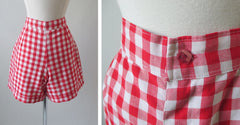 Vintage 70's Goes 40's Gingham Rockabilly Pinup Style Shorts L - Bombshell Bettys Vintage