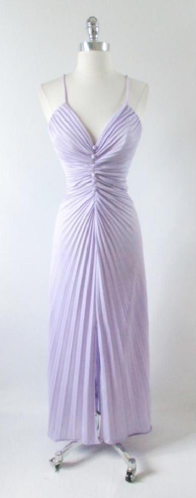• Vintage 70's 50's 50's Travilla / Marilyn Style Accordion Pleat Lilac Purple Evening Cocktail Party Dress S - Bombshell Bettys Vintage