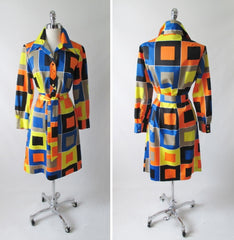 Vintage 60's 70's Lanvin Paris MOD Color Block Button Down Shirt Shift Dress M - Bombshell Bettys Vintage