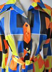 Vintage 60's 70's Lanvin Paris MOD Color Block Button Down Shirt Shift Dress M - Bombshell Bettys Vintage