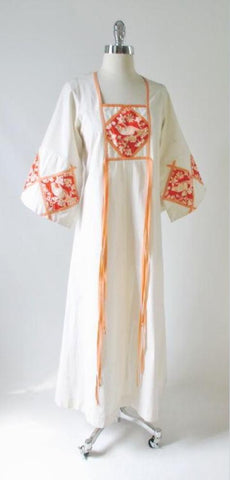 Vintage 70's Aiko Bell Sleeve Batik Bird Tunic Caftan Dress S