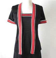 Vintage 70's  Chevron Stripe Maxi Dress & Sweater Top / Jacket Set M