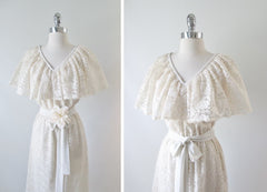 • Vintage 70's  Cream Lace Ruffled Special Occasion Party Dress - Bombshell Bettys Vintage
