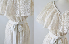 • Vintage 70's  Cream Lace Ruffled Special Occasion Party Dress - Bombshell Bettys Vintage