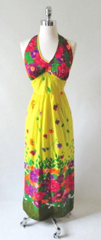 • Vintage 70's Flower Power Halter Dress New Old Stock M