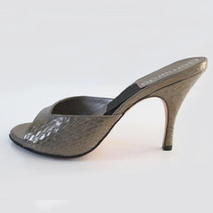 • Vintage Golden Bronze Snakeskin Springolators Heels Shoes 7 - Bombshell Bettys Vintage