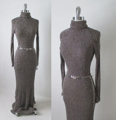 Vintage 70's Curve Hugging Shimmering Knit Sweater Dress M - Bombshell Bettys Vintage