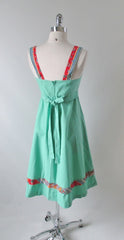 Vintage 70's Green Lace Up Patchwork Flower Hippie Dress XS - Bombshell Bettys Vintage