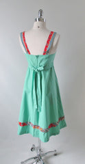 Vintage 70's Mint Green Lace Up Front A Line Sundress Hippy Dress XS - Bombshell Bettys Vintage