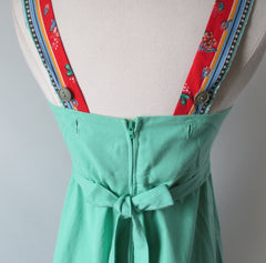 Vintage 70's Mint Green Lace Up Front A Line Sundress Hippy Dress XS - Bombshell Bettys Vintage