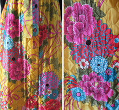 • Vintage 70's Quilted Ornate Flower Scarf Print Full Length Maxi Skirt M/L - Bombshell Bettys Vintage
