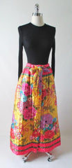 • Vintage 70's Quilted Ornate Flower Scarf Print Full Length Maxi Skirt M/L - Bombshell Bettys Vintage