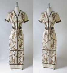 Vintage 70's Alfred Shaheen Fall Cherry Blossom Full Length Maxi Dress - Bombshell Bettys Vintage