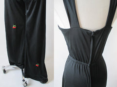 Vintage 70's Halter Black Jumpsuit Cherry Accent S - Bombshell Bettys Vintage