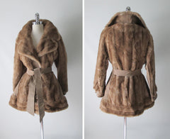 • Vintage 70's Tissavel Faux Fur Mink Suede Princess Coat Jacket L - Bombshell Bettys Vintage