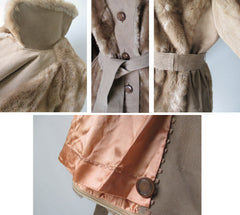 • Vintage 70's Tissavel Faux Fur Mink Suede Princess Coat Jacket L - Bombshell Bettys Vintage