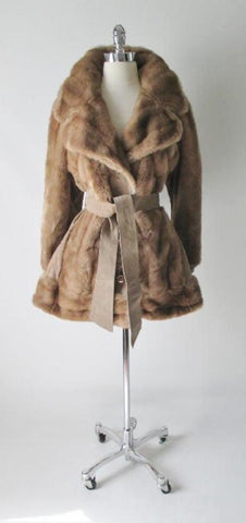 • Vintage 70's Tissavel Faux Fur Mink Suede Princess Coat Jacket L
