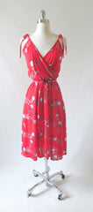 • Vintage 70's Tropical Red Rayon Purple Floral Sundress Dress M - Bombshell Bettys Vintage