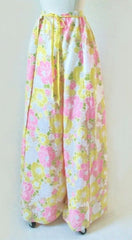 Vintage 70's Pink Yellow White Wrap Around Palazzo Pants L  / XL - Bombshell Bettys Vintage