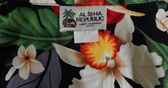 Vintage Aloha Republic Black Tropical Floral Print Hawaiian Shirt - Large - Bombshell Bettys Vintage