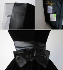• New Old Stock Vintage 80's 50's Look Black Velvet Satin Bow Full Skirt Party Dress XS - Bombshell Bettys Vintage