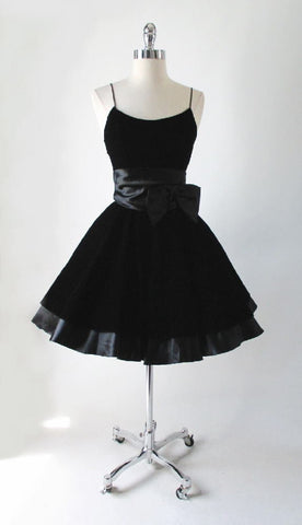 • New Old Stock Vintage 80's 50's Look Black Velvet Satin Bow Full Skirt Party Dress XS