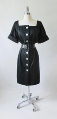 Vintage 80's Yves Saint Laurent Rive Gauche Black Button Up Dress New M - Bombshell Bettys Vintage