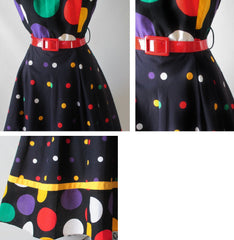 • Vintage 80's Black Polka Dot Full Skirt Halter Dress M - Bombshell Bettys Vintage