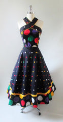 • Vintage 80's Black Polka Dot Full Skirt Halter Dress M - Bombshell Bettys Vintage
