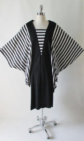 • Vintage 80's Cocoon Batwing Black White Striped Dress