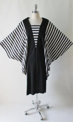 • Vintage 80's Cocoon Batwing Black White Striped Dress - Bombshell Bettys Vintage