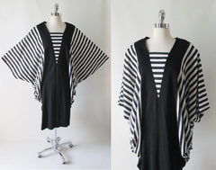 • Vintage 80's Cocoon Batwing Black White Striped Dress - Bombshell Bettys Vintage