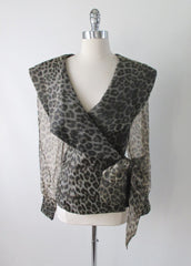Vintage 80's Leopard Sheer Blouse Shirt Top With Bow XL XXL - Bombshell Bettys Vintage