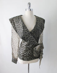 Vintage 80's Leopard Sheer Blouse Shirt Top With Bow XL XXL - Bombshell Bettys Vintage