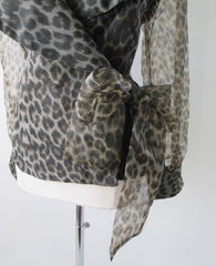 Vintage 80's Leopard Sheer Blouse Shirt Top With Bow XL XXL - Bombshell Bettys Vintage