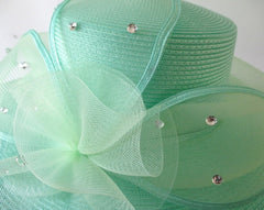 Mint Julep Wide Brim Green Straw Derby Hat - Bombshell Bettys Vintage