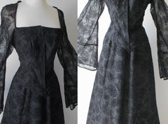 Spider Witch Dress Sheer Web Bell Sleeve Ball Gown Costume L - Bombshell Bettys Vintage