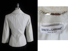 Vintage Dolce Gabbana Silver Damask Floral Double Breasted Jacket Blazer S - Bombshell Bettys Vintage